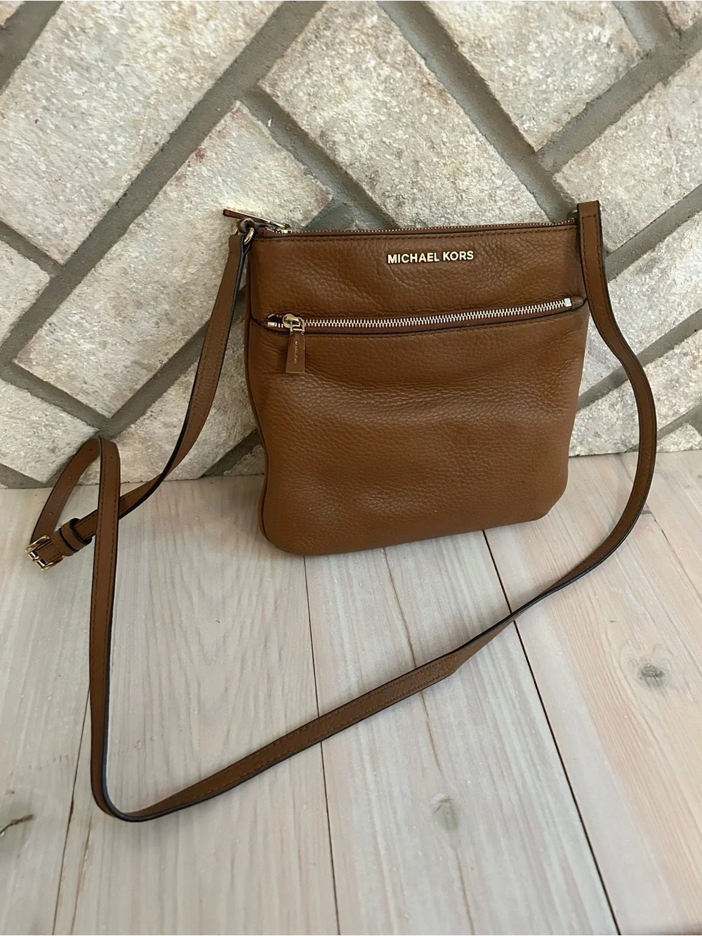 Michael Kors Cognac Pebbled Leather Crossbody
